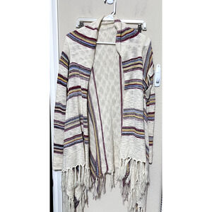 Style Rack Boho Womens Open Cardigan Sweater Striped Aztec Soft Knit Fringe S/M